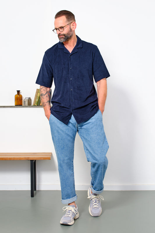 SUNSPEL - Shirt TOWELING CAMP COLLAR | navy