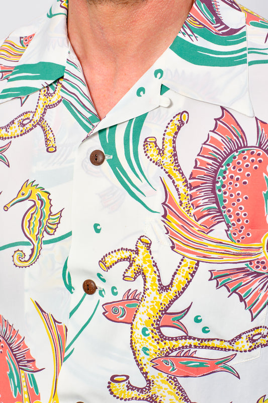 SUN SURF - Aloha Shirt "Bug Eyed Fish" | offwhite