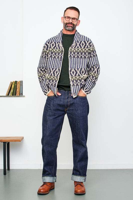 G.R.P. - CASA ISAAC Cardigan FOLK 6 | blue-green offwhite