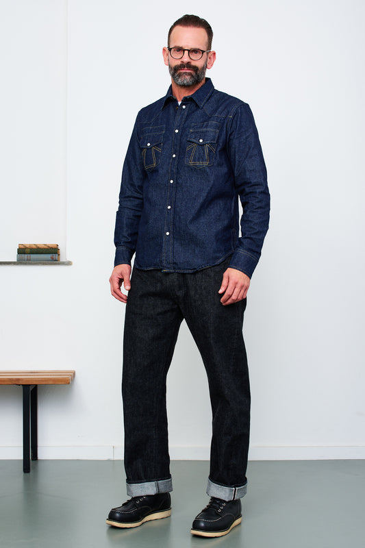 EAT DUST - WESTERN SHIRT Texas Denim washed | indigo
