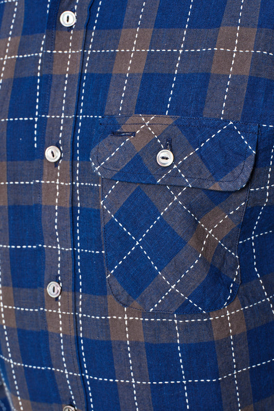 SUGAR CANE - Shirt Indigo Check Sashiko Stitching | indigo