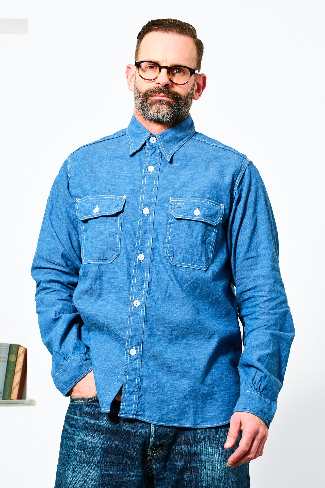 SUGAR CANE - Vat Dye Chambray Work Shirt | blue – Blitz Boutique X