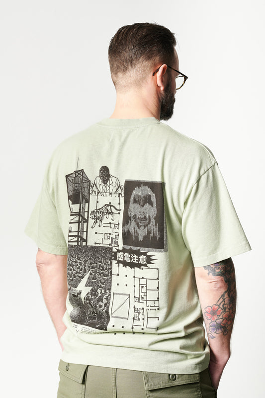 EDWIN - T-Shirt HAZARDOUSVOLTAGE print | desert sage