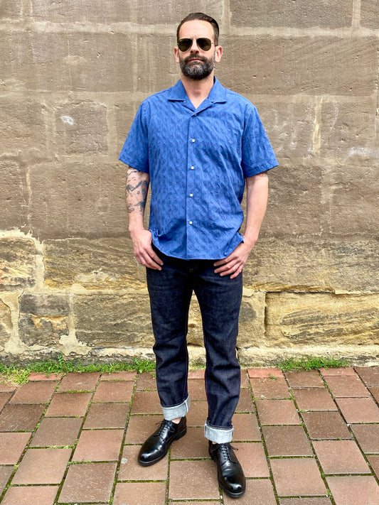 GITMAN - Hemd Japanese Ripple Jacquard | blue