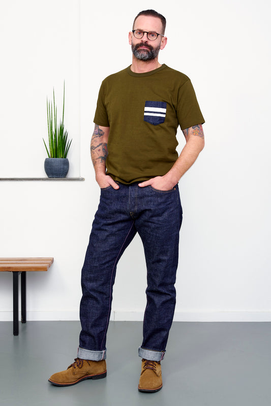 MOMOTARO / T-Shirt GTB DENIM POCKET / olive (Style view)