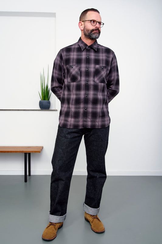SUGAR CANE / Twill Check Work Shirt / black (Style View)