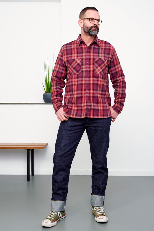 SUGAR CANE / Twill Check Work Shirt / red (Style view)