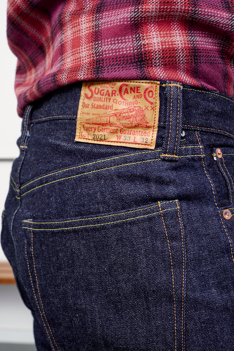 SUGAR CANE / 2021 Jeans / indigo (Detail Leder Patch udn Tasche hinten)