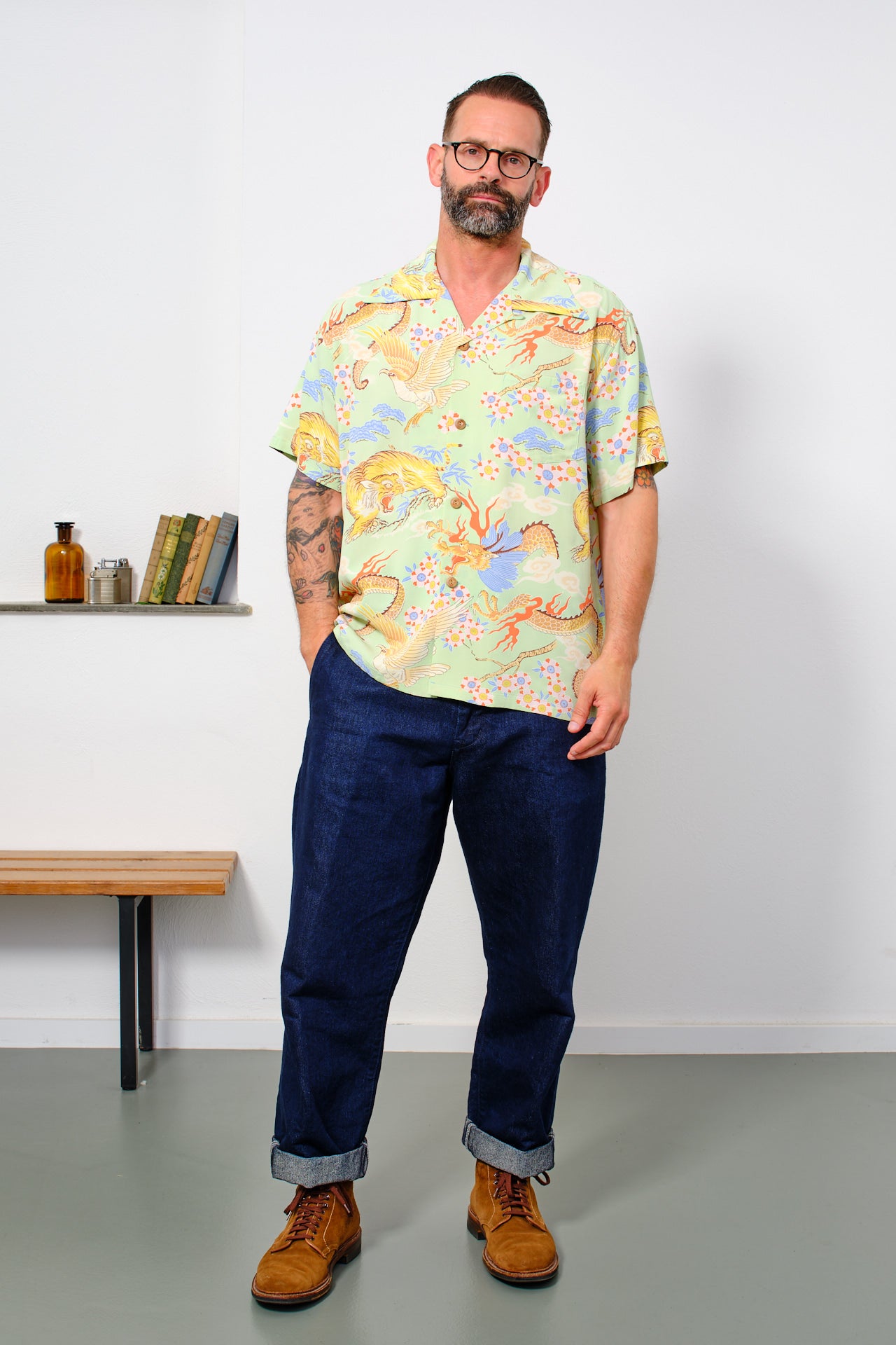SUN SURF - Aloha Shirt "The Triangular Fight" | green