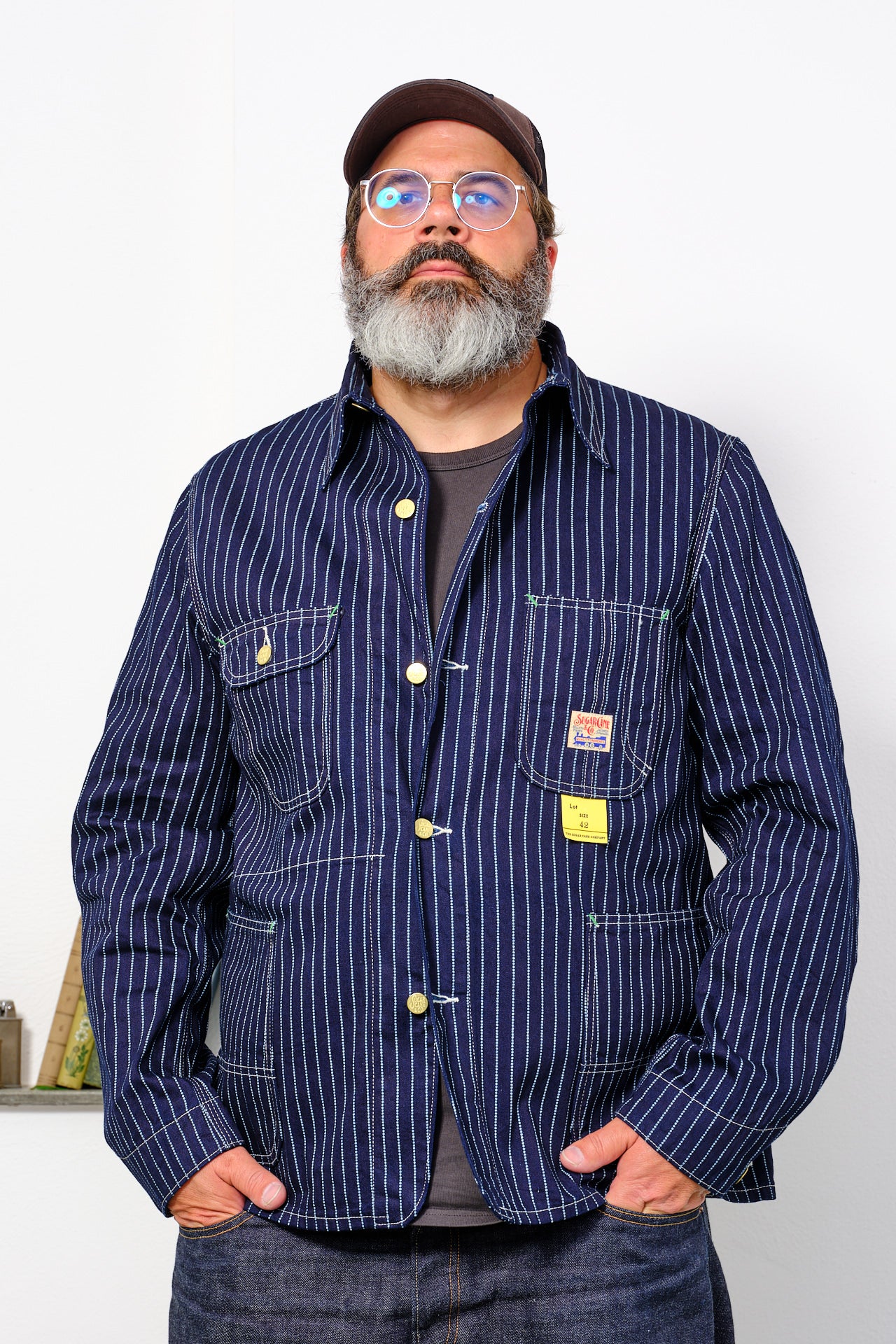 SUGAR CANE - Wabash Stripe Work Coat | navy