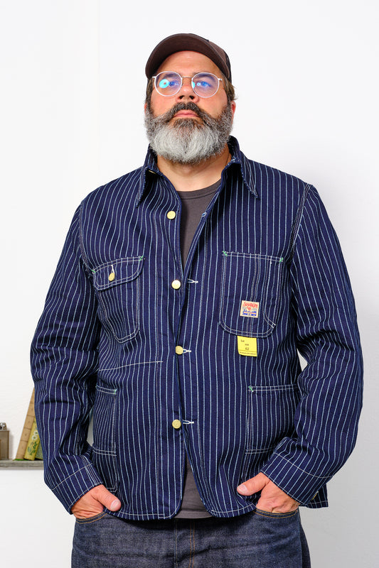 SUGAR CANE - Wabash Stripe Work Coat | navy