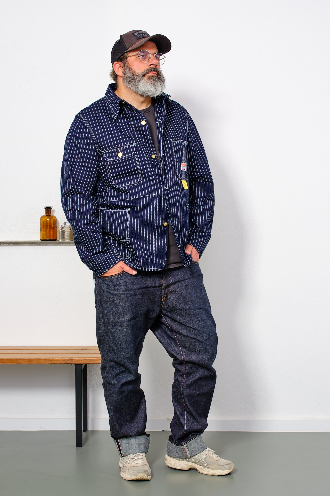 SUGAR CANE - Wabash Stripe Work Coat | navy