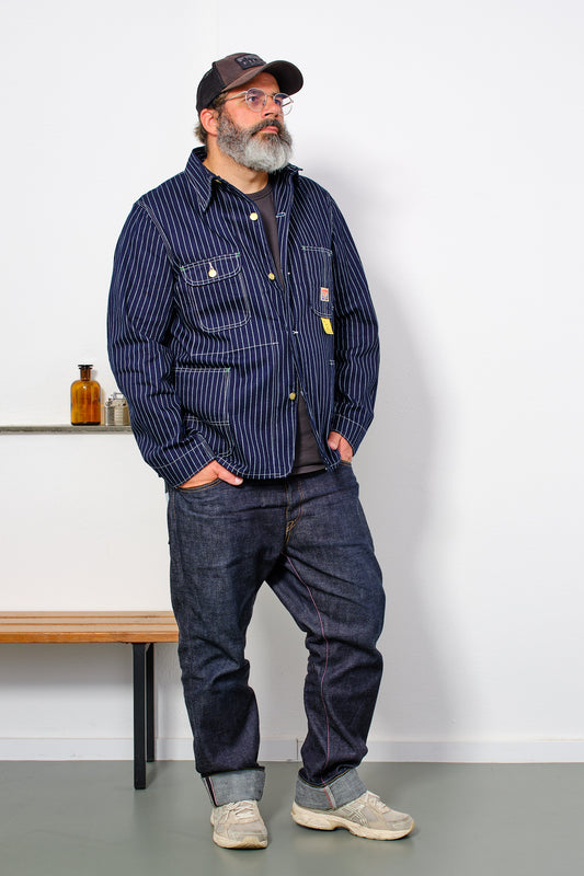 SUGAR CANE - Wabash Stripe Work Coat | navy