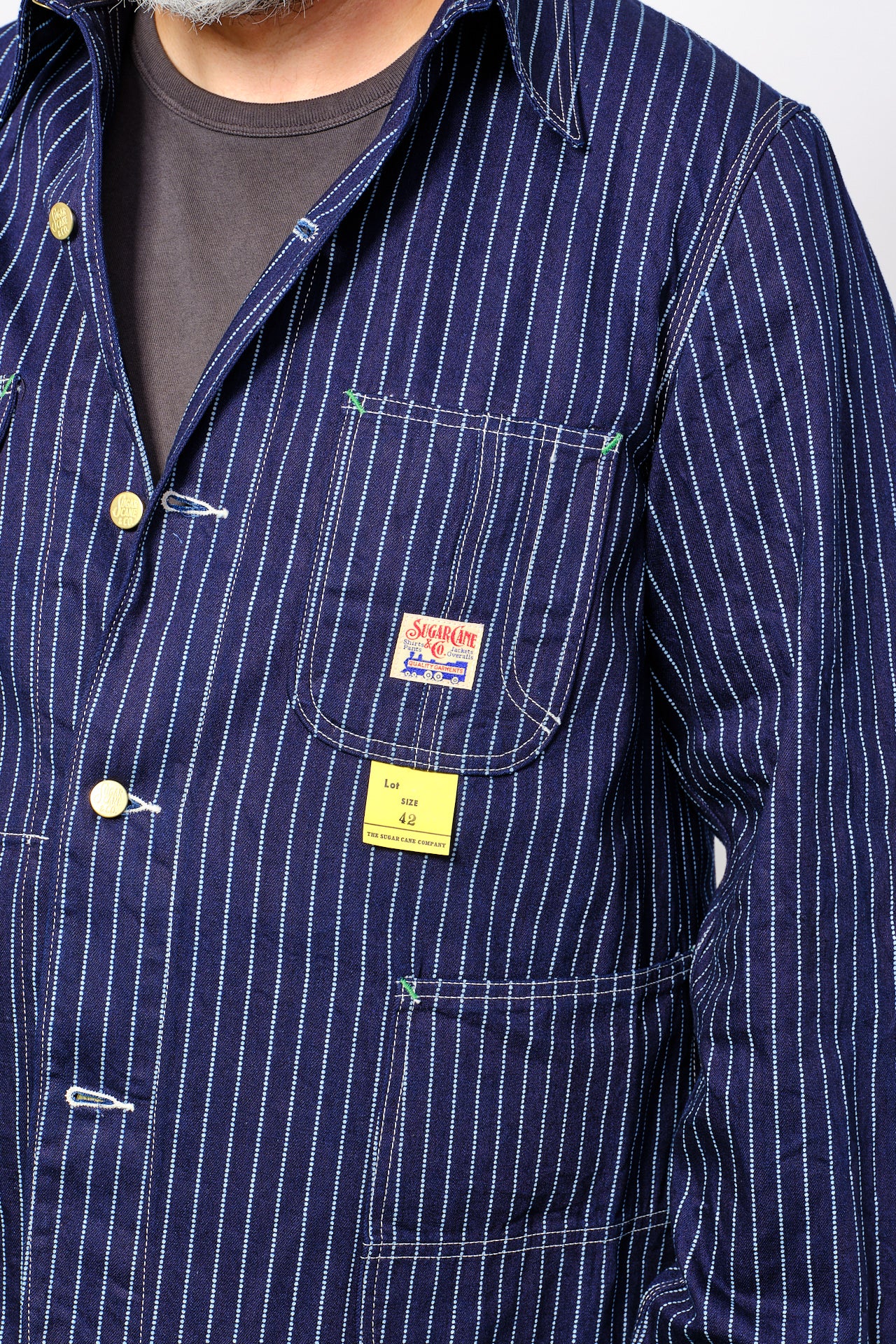 SUGAR CANE - Wabash Stripe Work Coat | navy