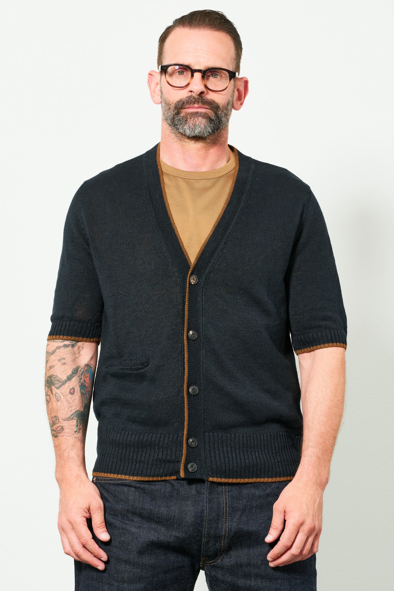MAX ROHR - Cardigan Short-Sleeve MAX 1 | blue-tobacco