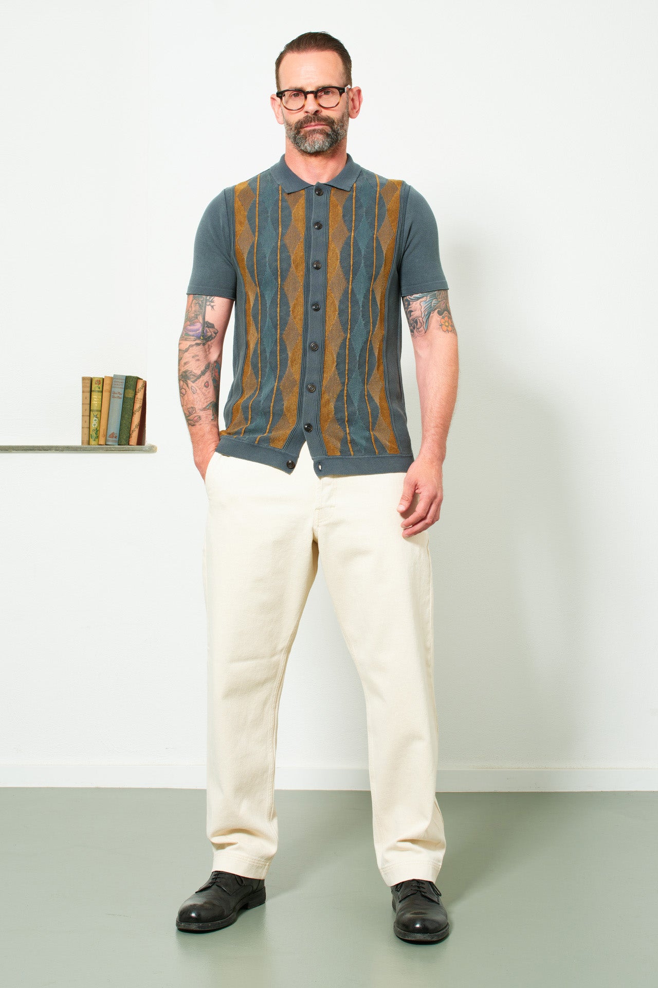G.R.P. - Polo-Shirt OPEN POLO SHORTSLEEVE | blue-oil-tobacco