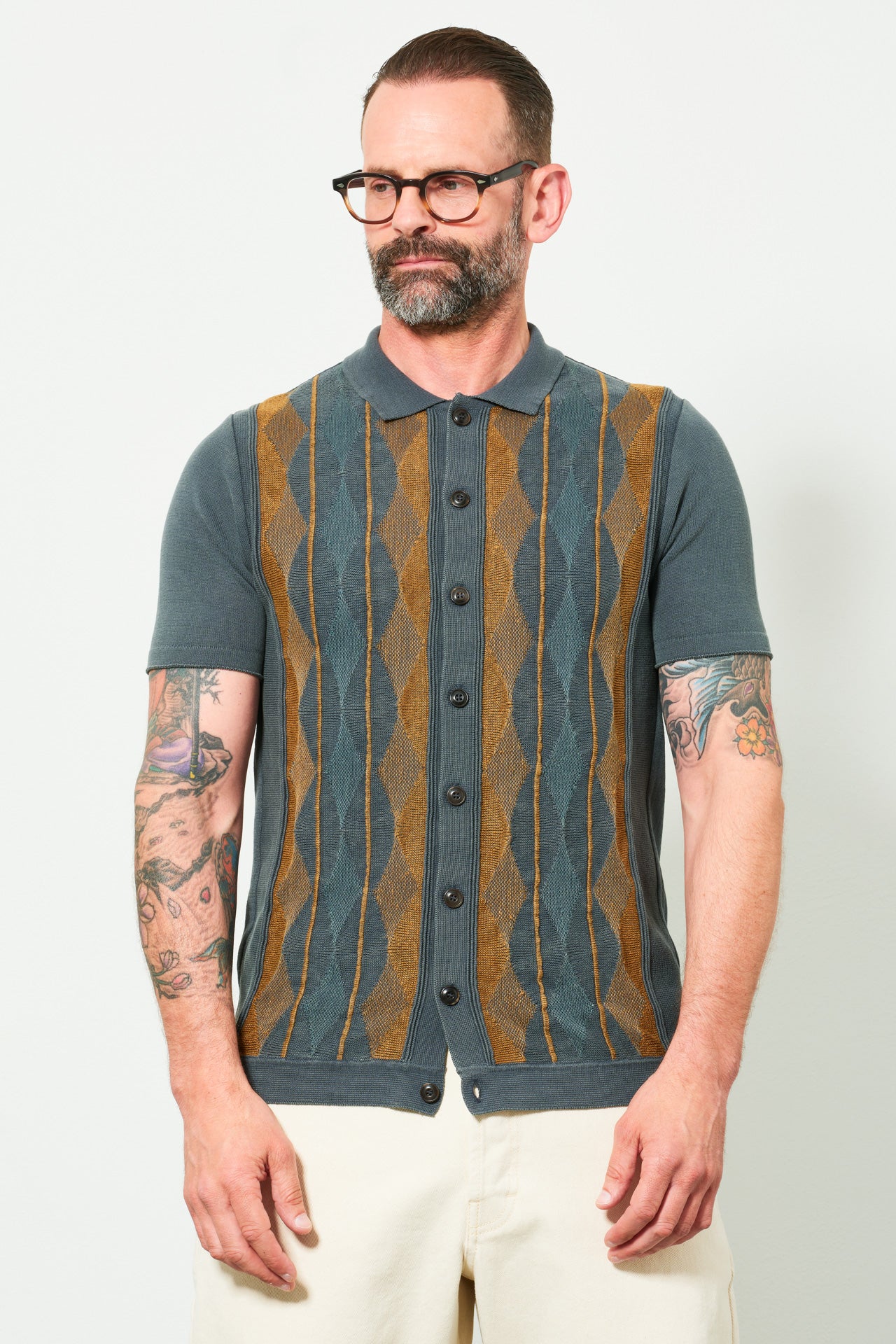G.R.P. - Polo-Shirt OPEN POLO SHORTSLEEVE | blue-oil-tobacco