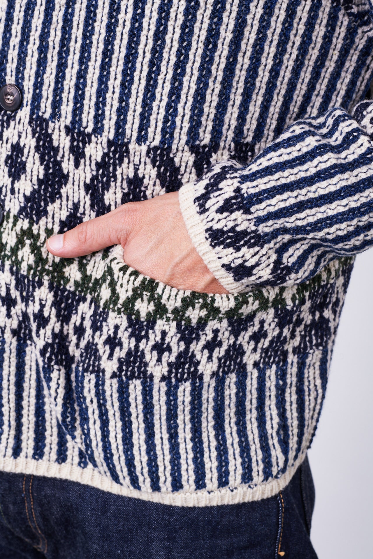 G.R.P. - CASA ISAAC Cardigan FOLK 6 | blue-green offwhite