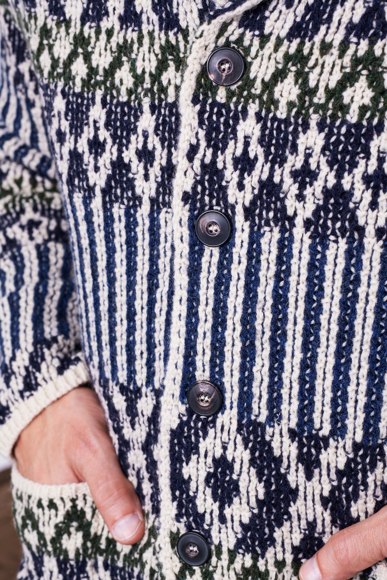 G.R.P. - CASA ISAAC Cardigan FOLK 6 | blue-green offwhite