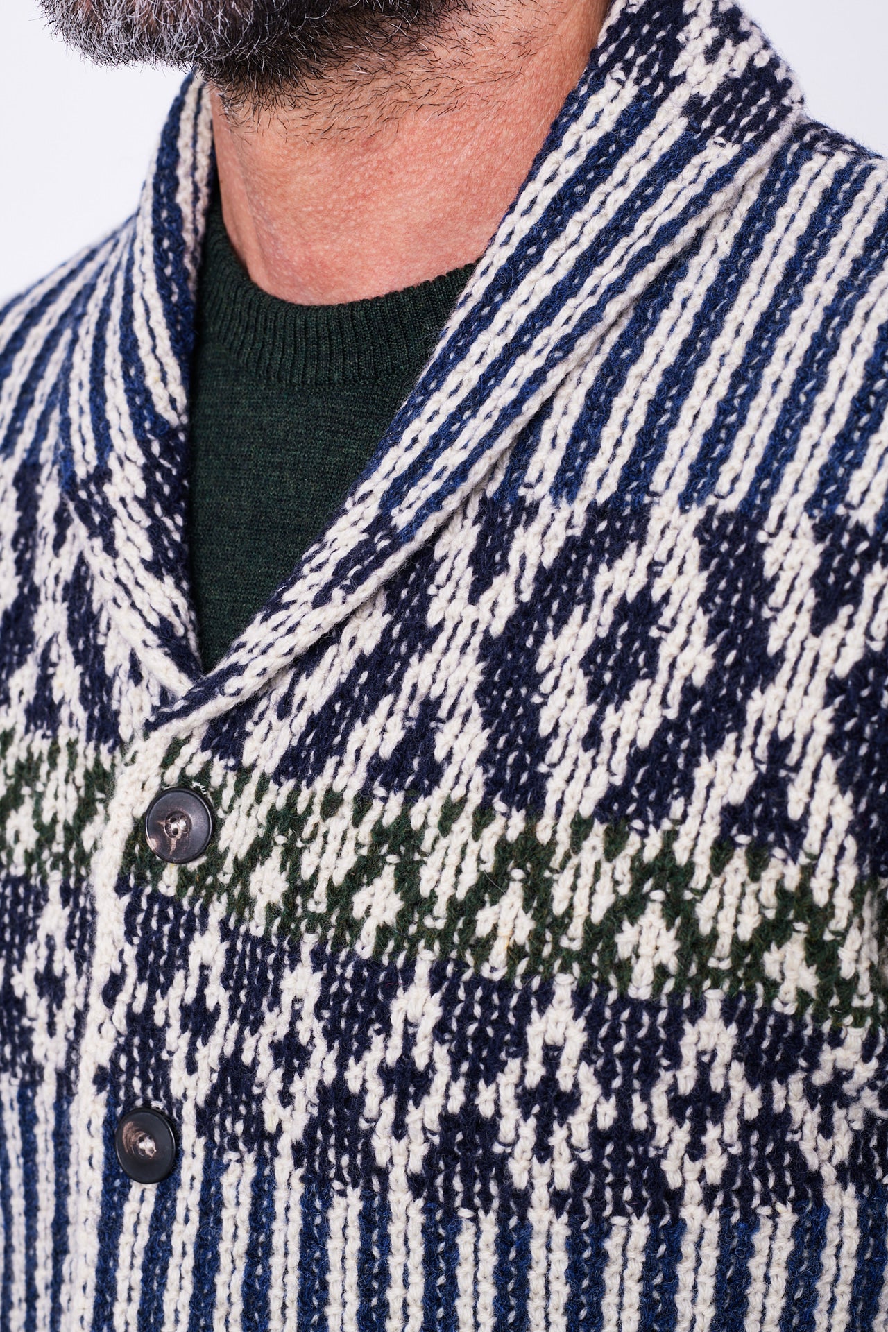 G.R.P. - CASA ISAAC Cardigan FOLK 6 | blue-green offwhite