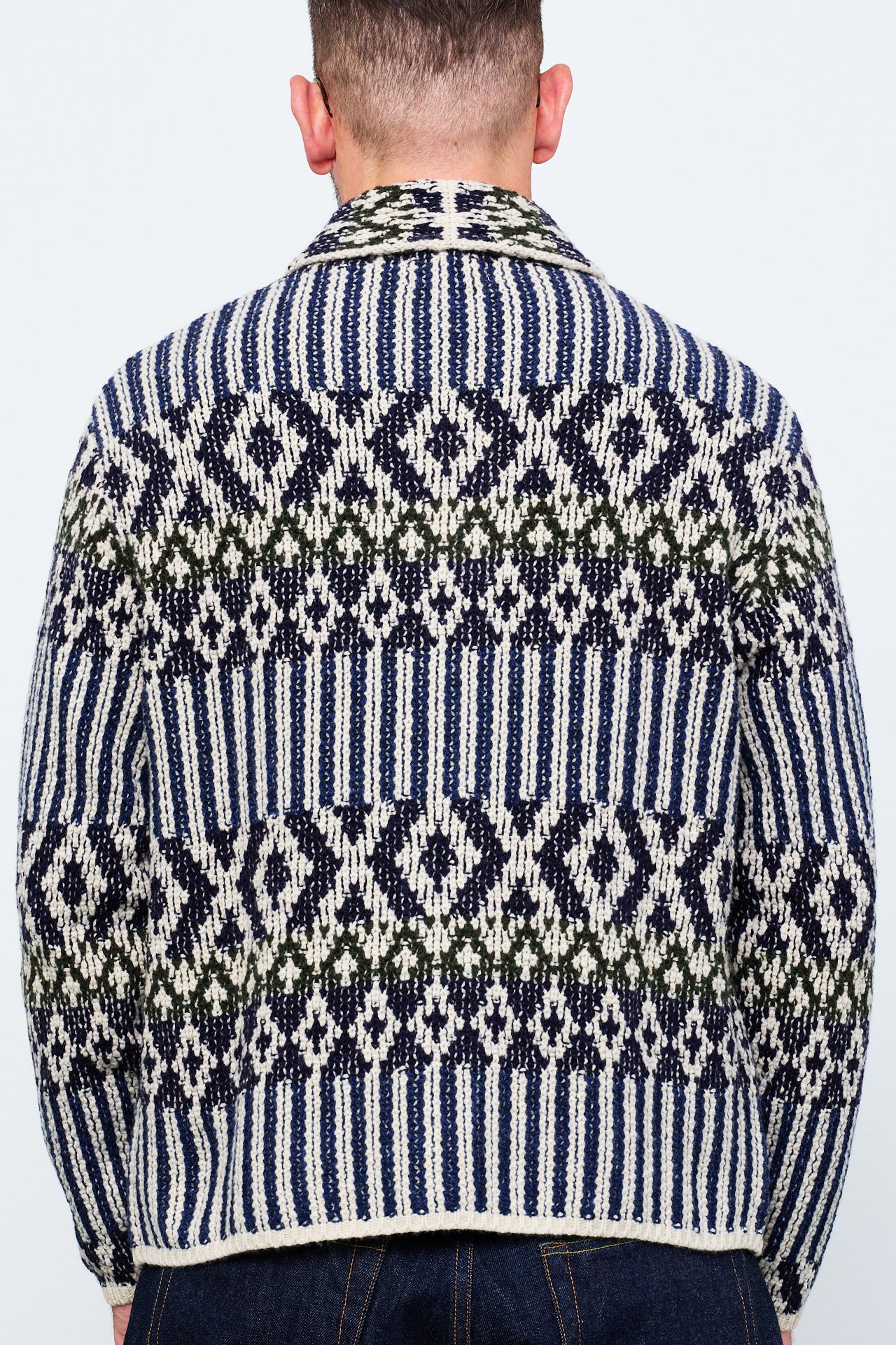 G.R.P. - CASA ISAAC Cardigan FOLK 6 | blue-green offwhite