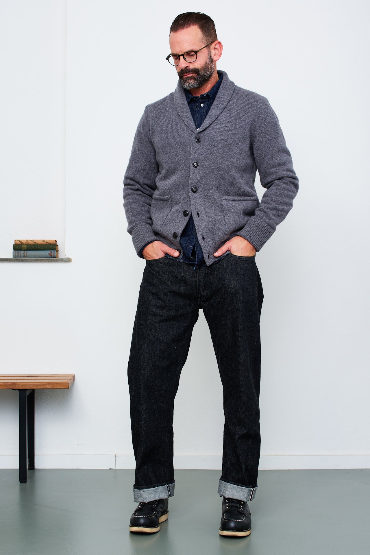 G.R.P. - Shawl Collar Cardigan TEC RA 7 | grey