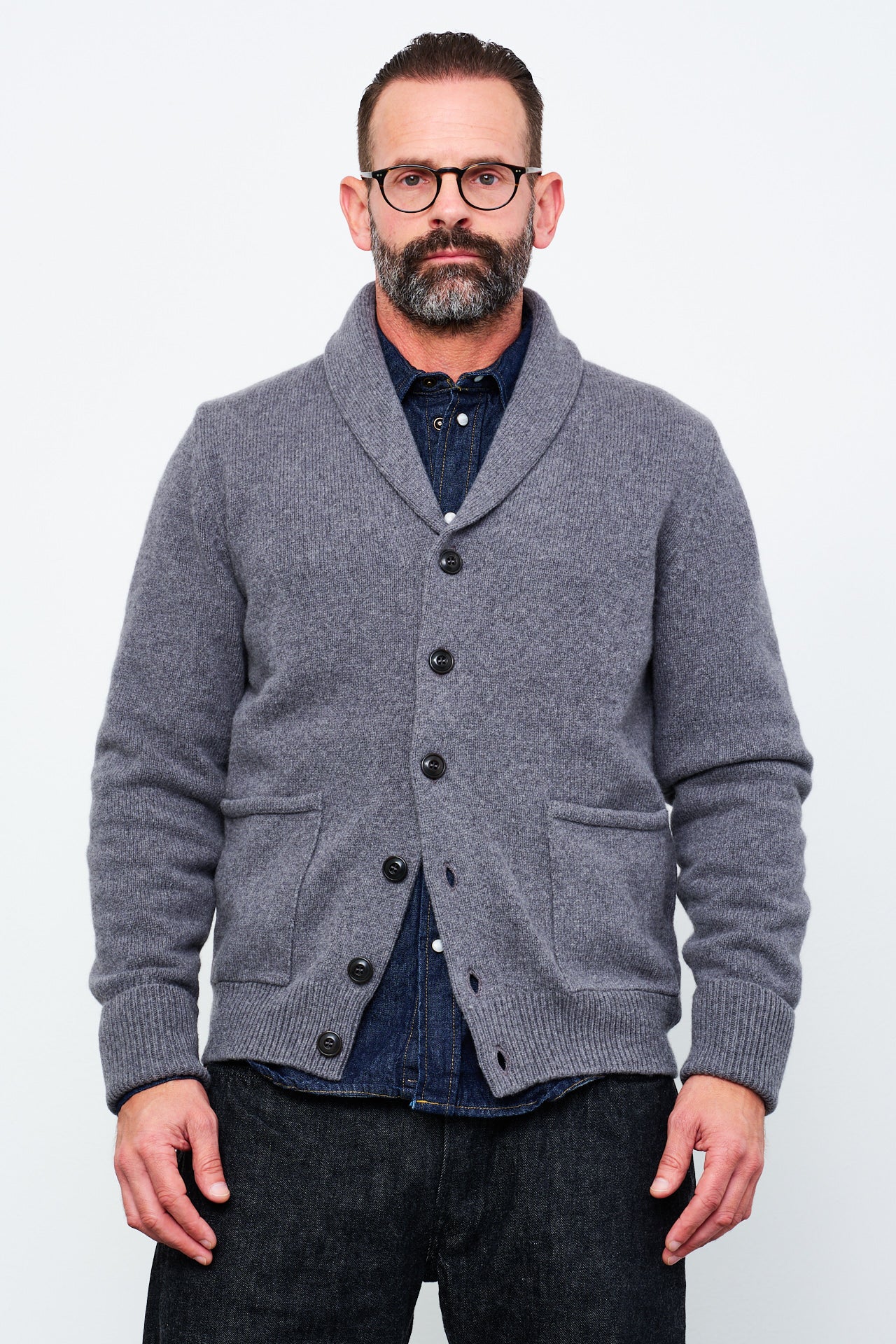 G.R.P. - Shawl Collar Cardigan TEC RA 7 | grey
