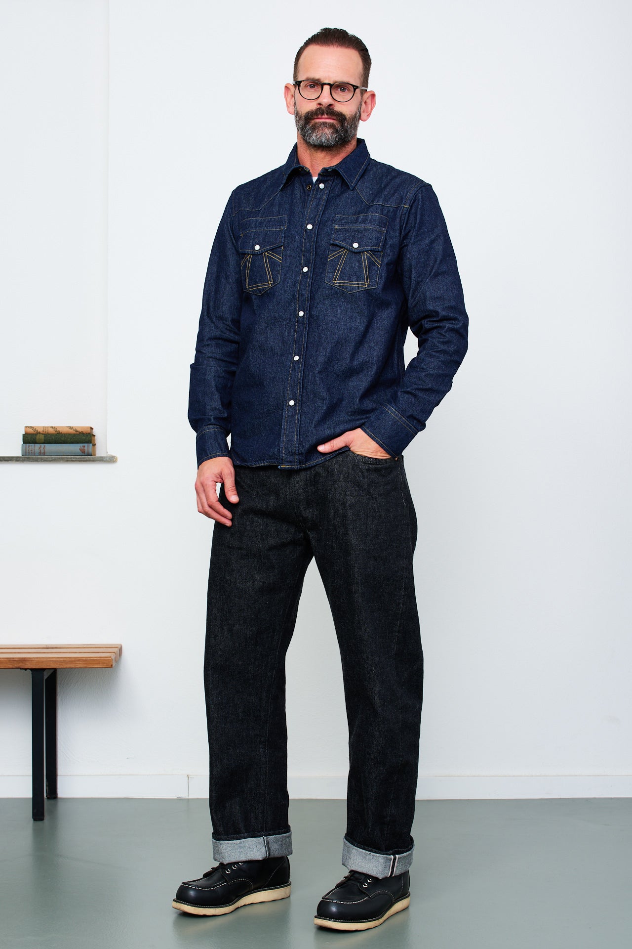 EAT DUST - WESTERN SHIRT Texas Denim  washed | indigo