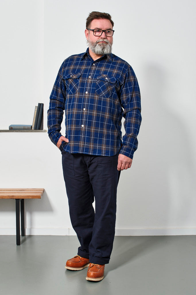 SUGAR CANE - Shirt Indigo Check Sashiko Stitching | indigo
