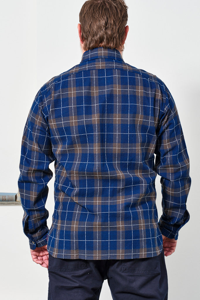 SUGAR CANE - Shirt Indigo Check Sashiko Stitching | indigo