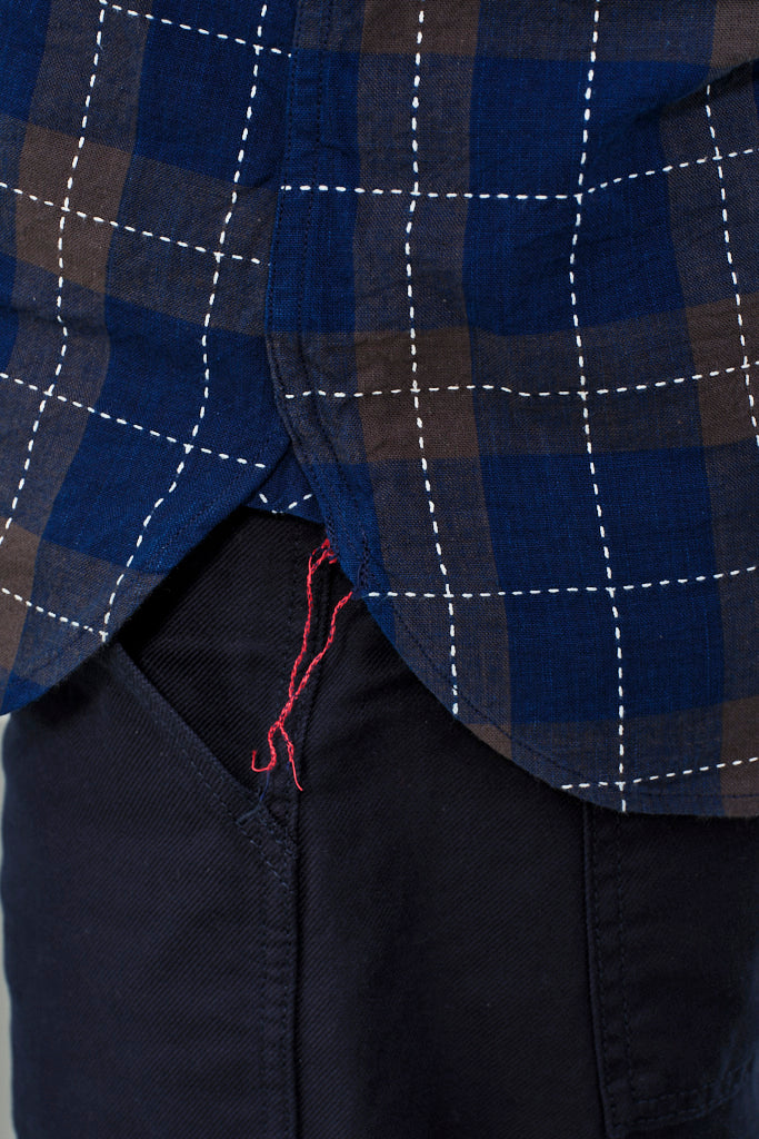 SUGAR CANE - Shirt Indigo Check Sashiko Stitching | indigo