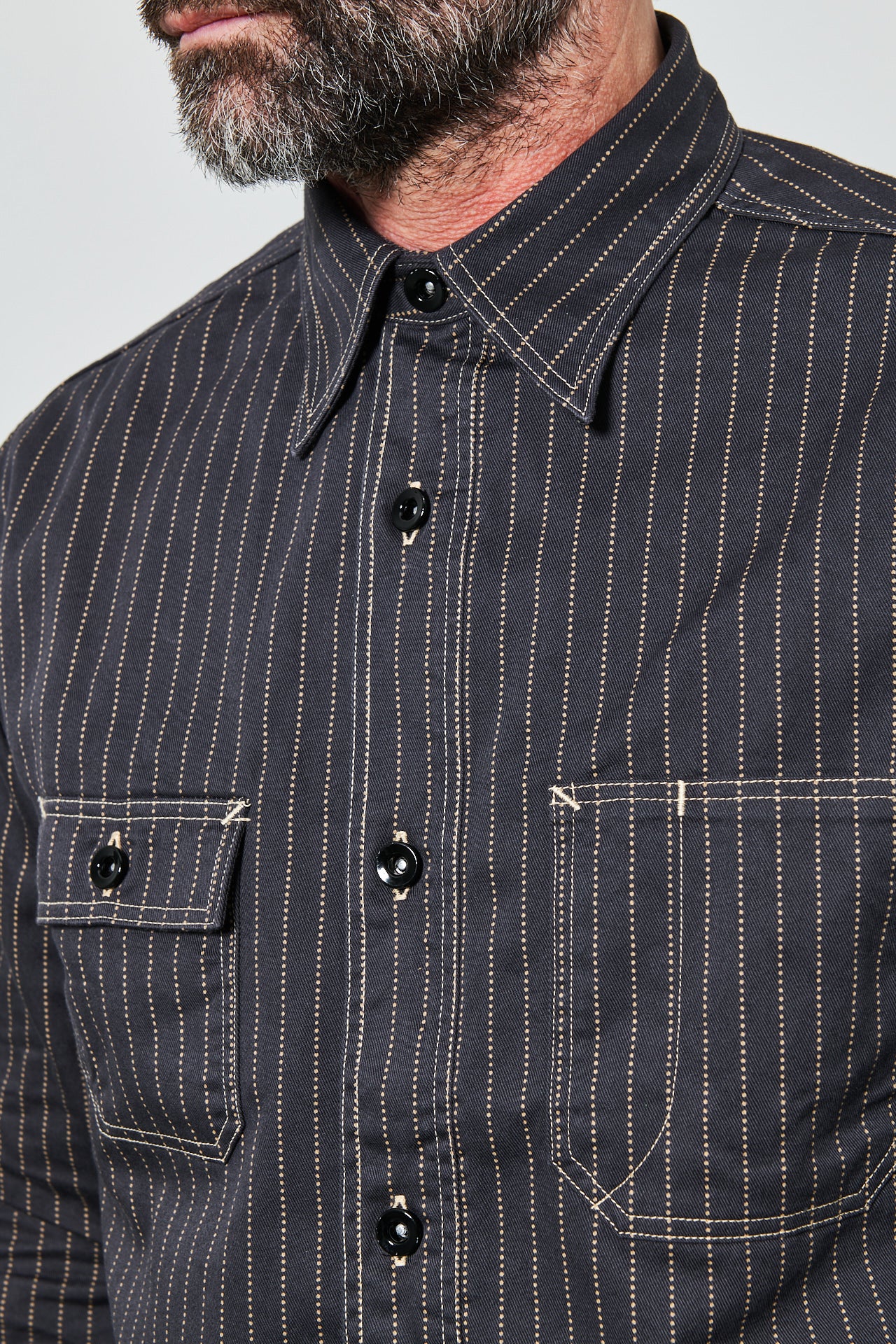 SUGAR CANE - Wabash Stripe Work Shirt | black