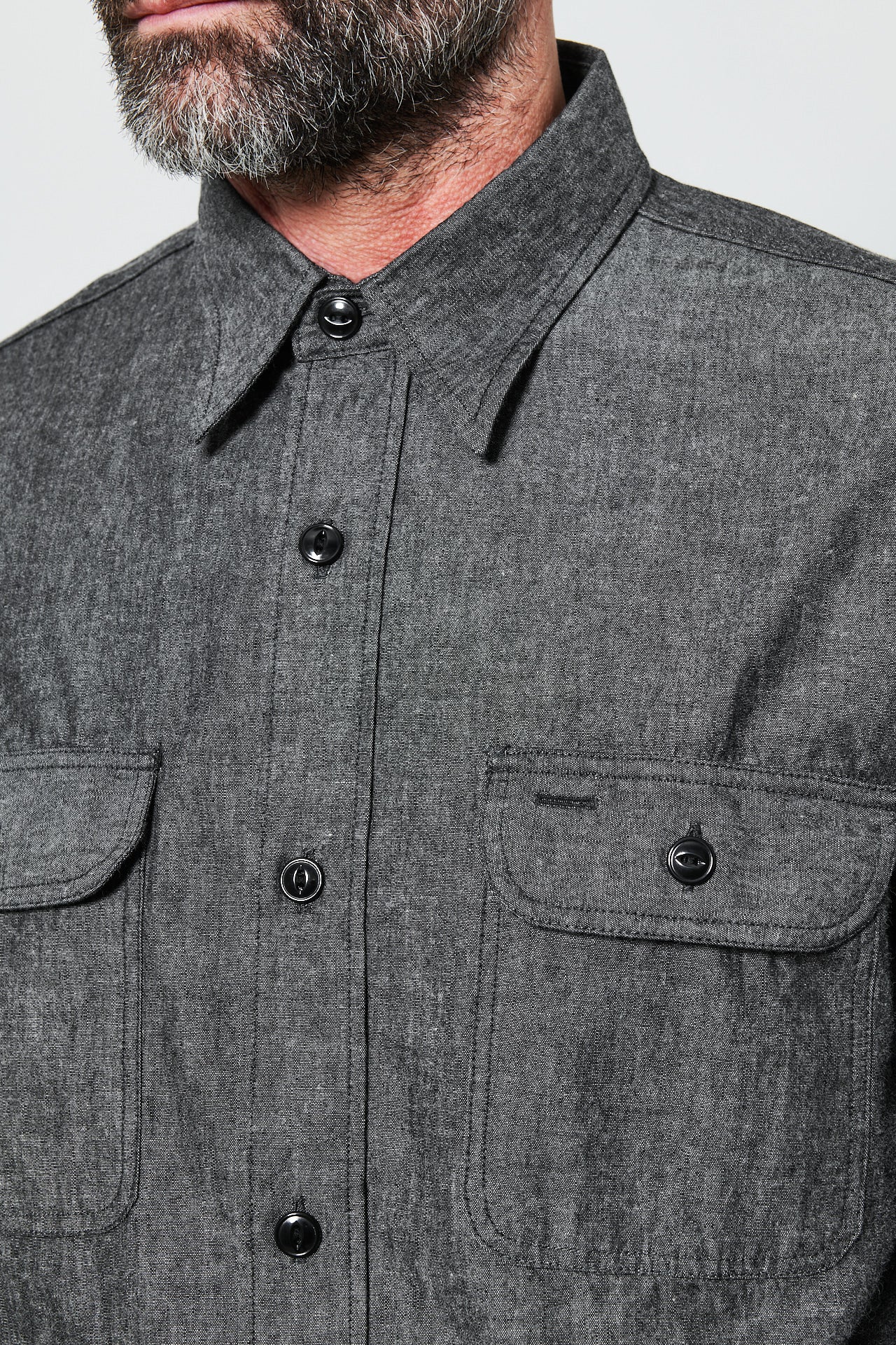 SUGAR CANE - Chambray Work Shirt | black