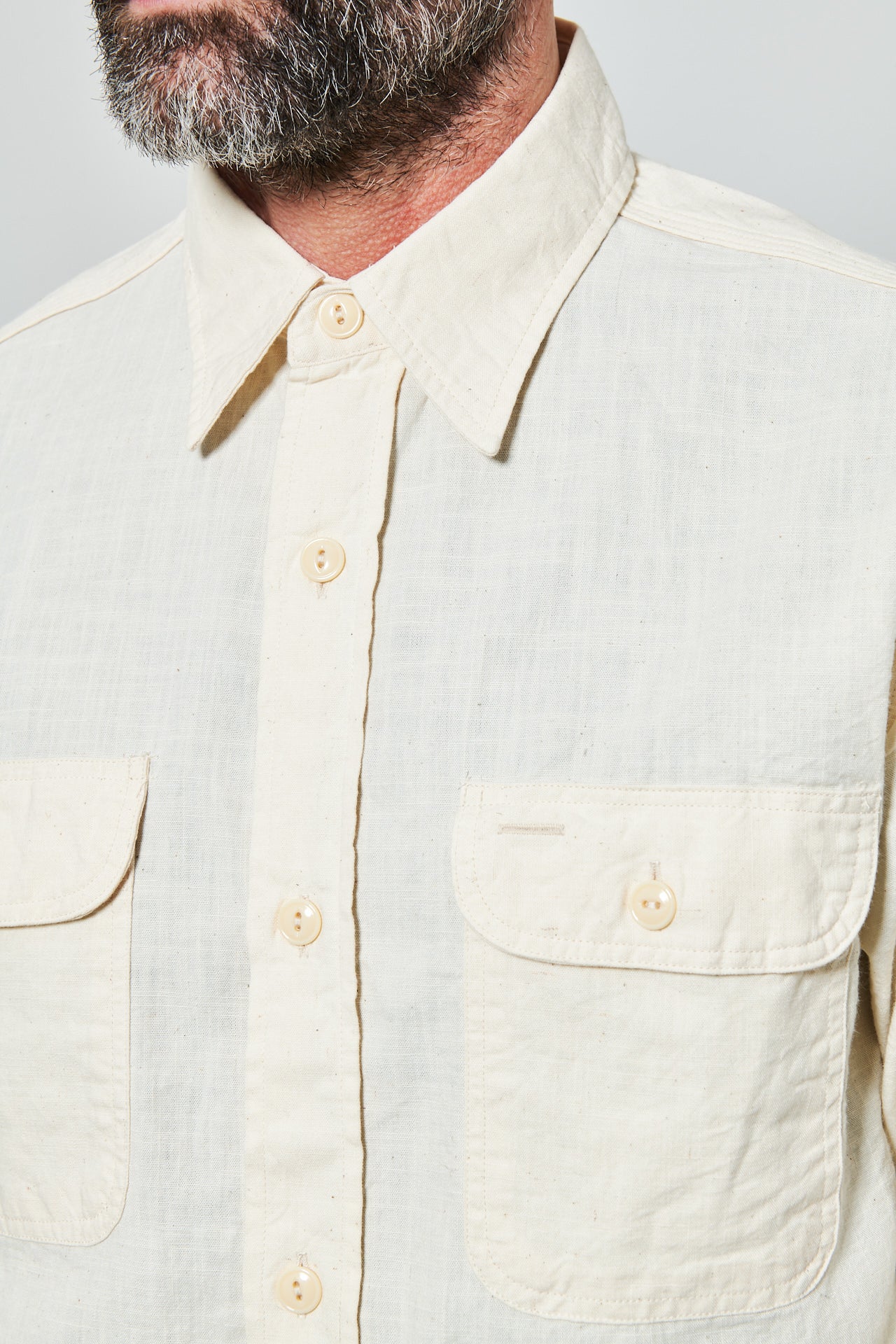 SUGAR CANE - Chambray Work Shirt | white