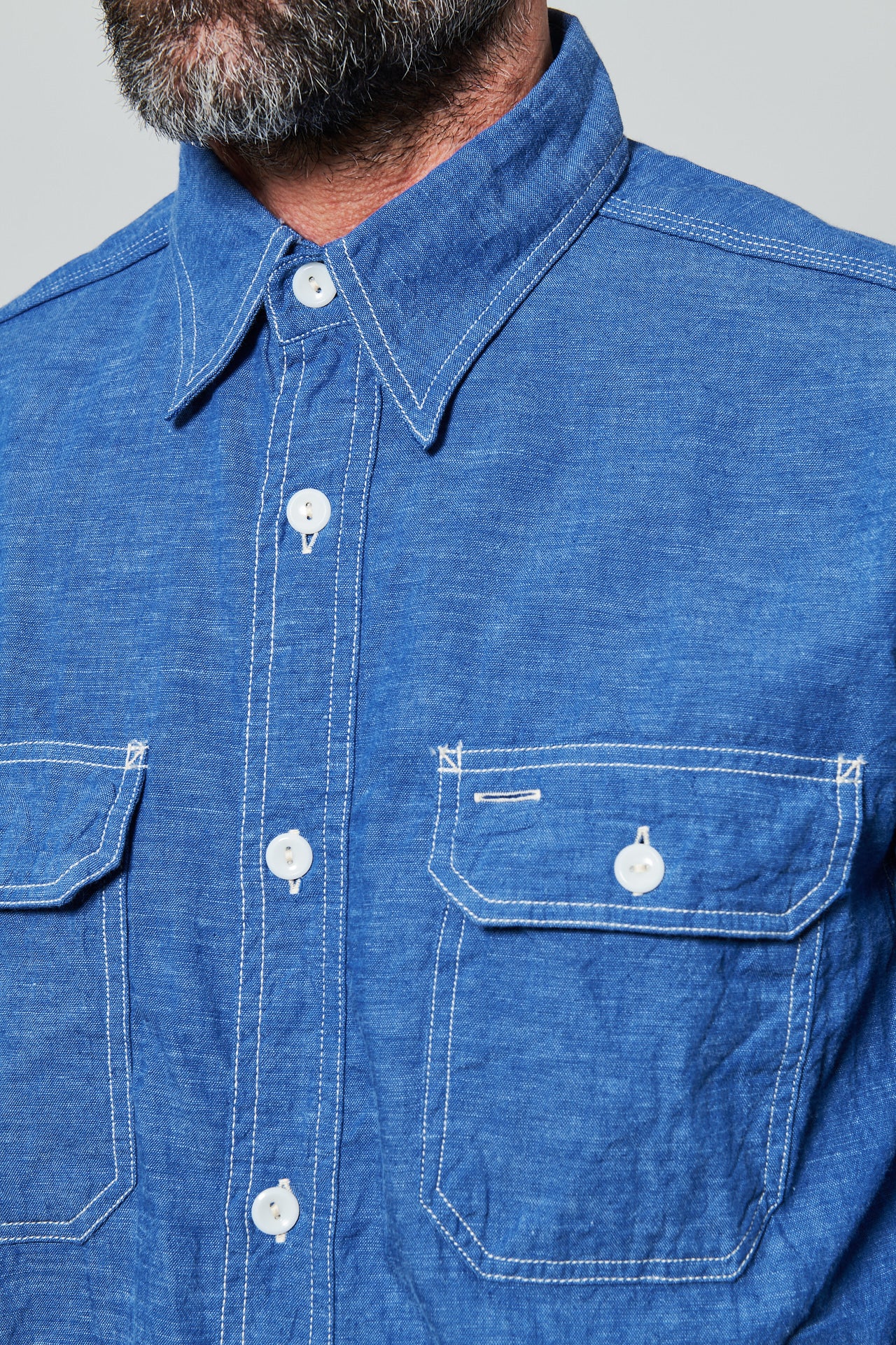 SUGAR CANE - Vat Dye Chambray Work Shirt | blue