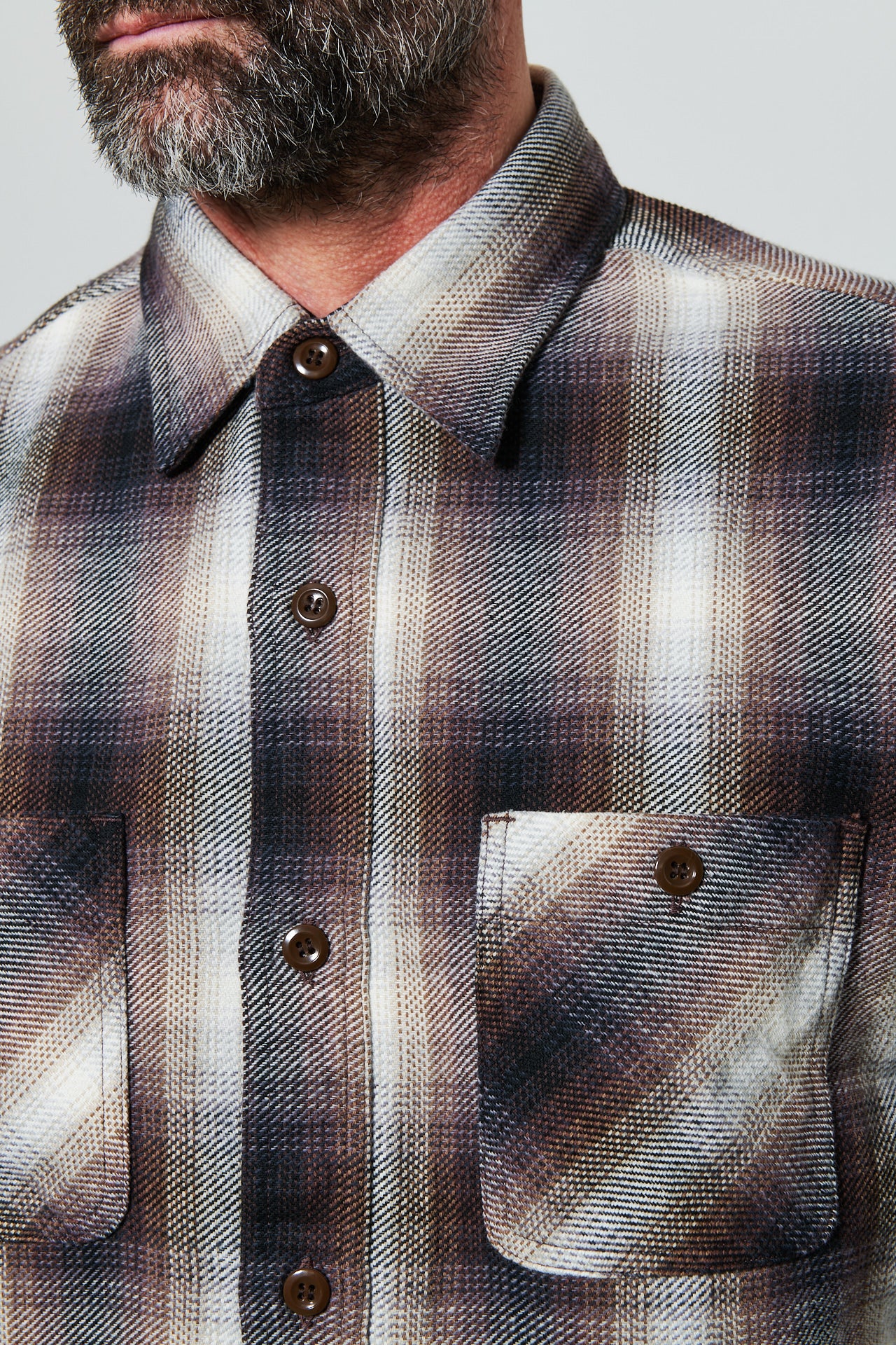 SUGAR CANE - Twill Check Work Shirt | brown white