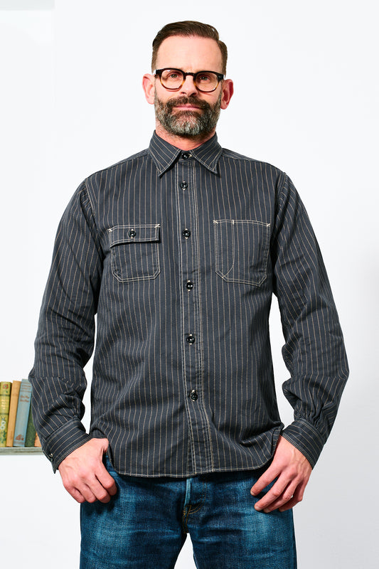 SUGAR CANE - Wabash Stripe Work Shirt | black