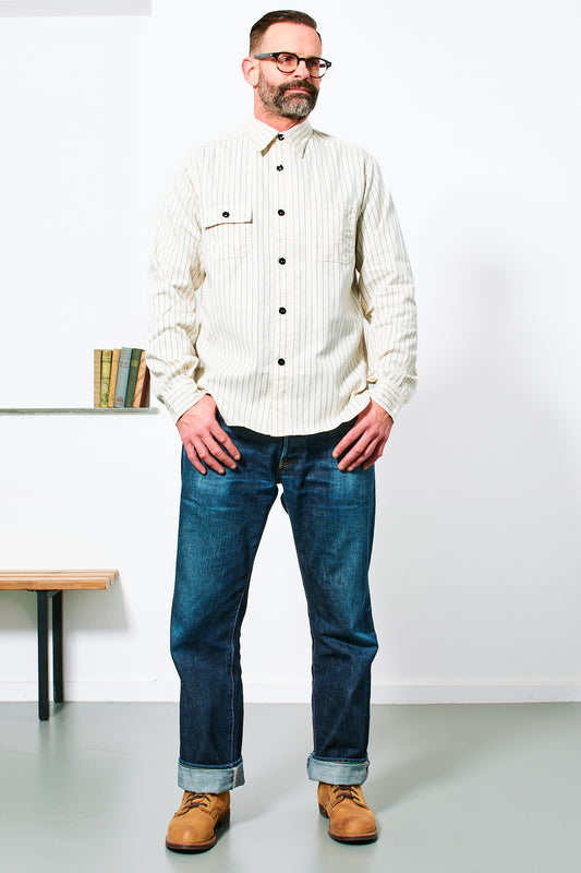 SUGAR CANE - Wabash Stripe Work Shirt | white