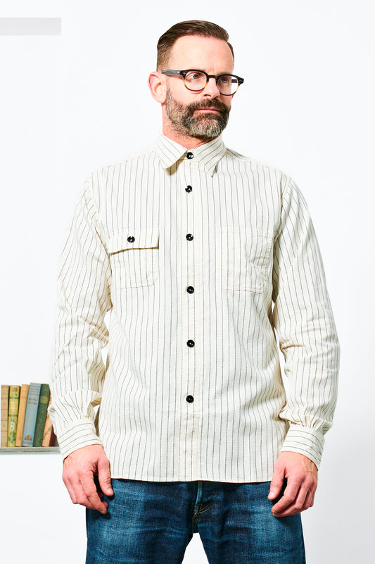 SUGAR CANE - Wabash Stripe Work Shirt | white