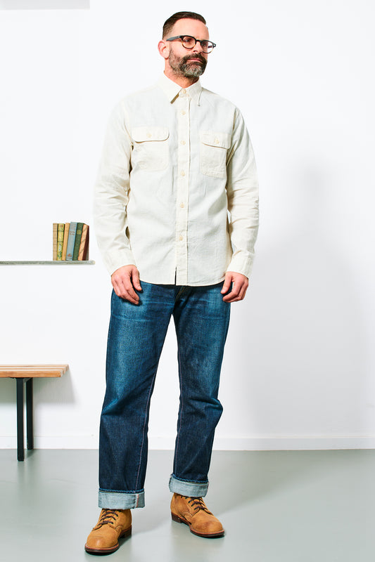 SUGAR CANE - Chambray Work Shirt | white