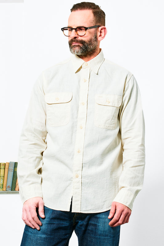 SUGAR CANE - Chambray Work Shirt | white