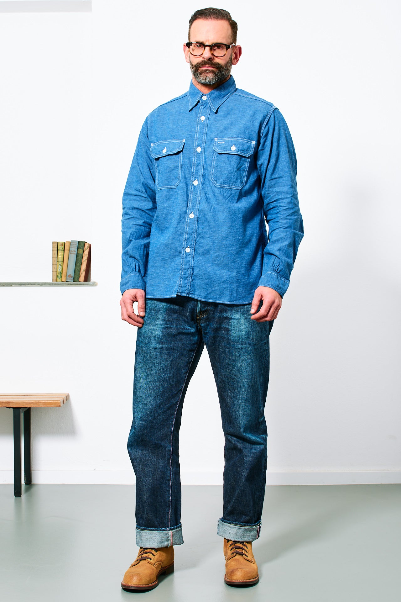 SUGAR CANE - Vat Dye Chambray Work Shirt | blue