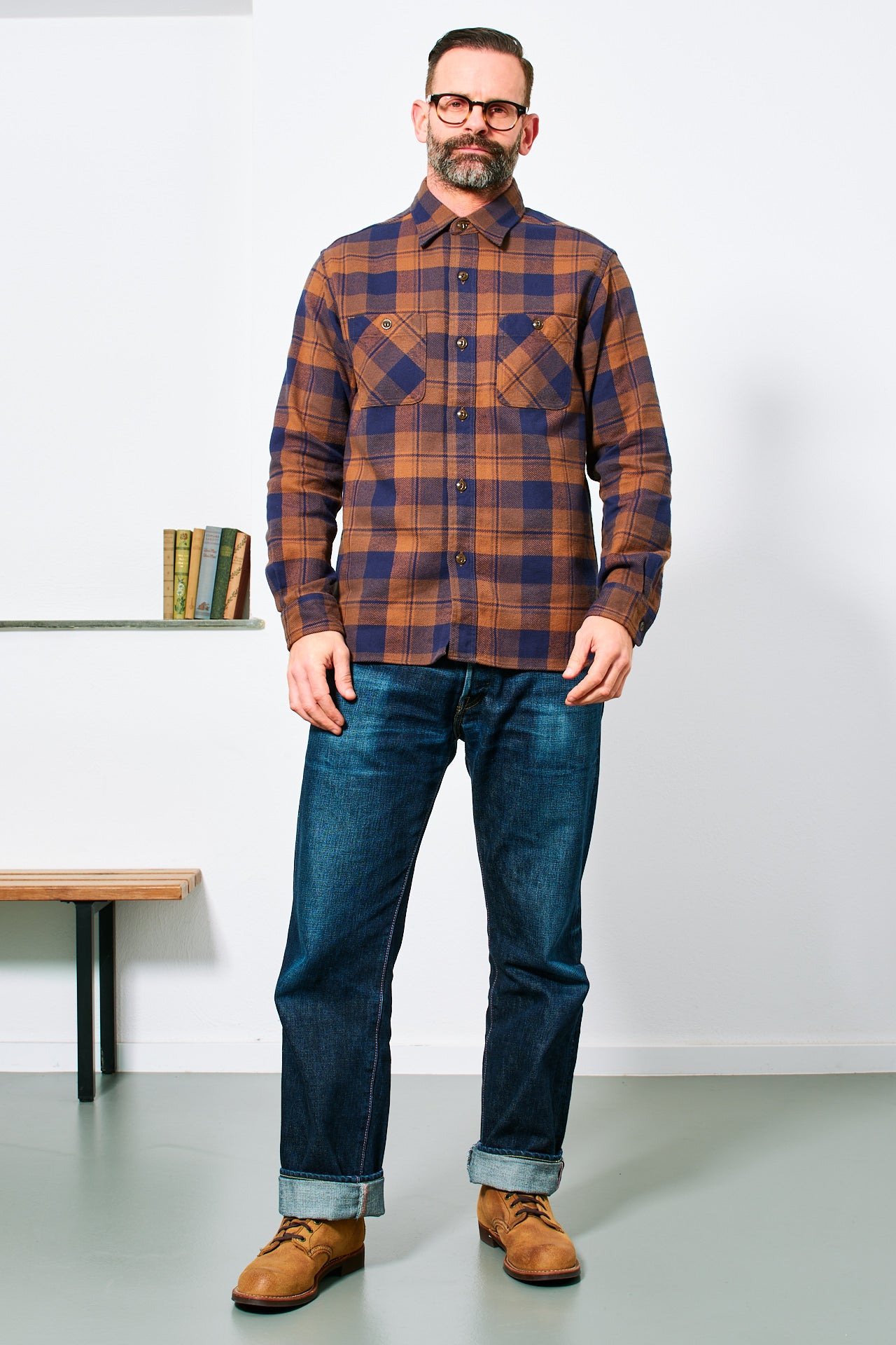 SUGAR CANE - Twill Check Work Shirt | brown blue – Blitz Boutique