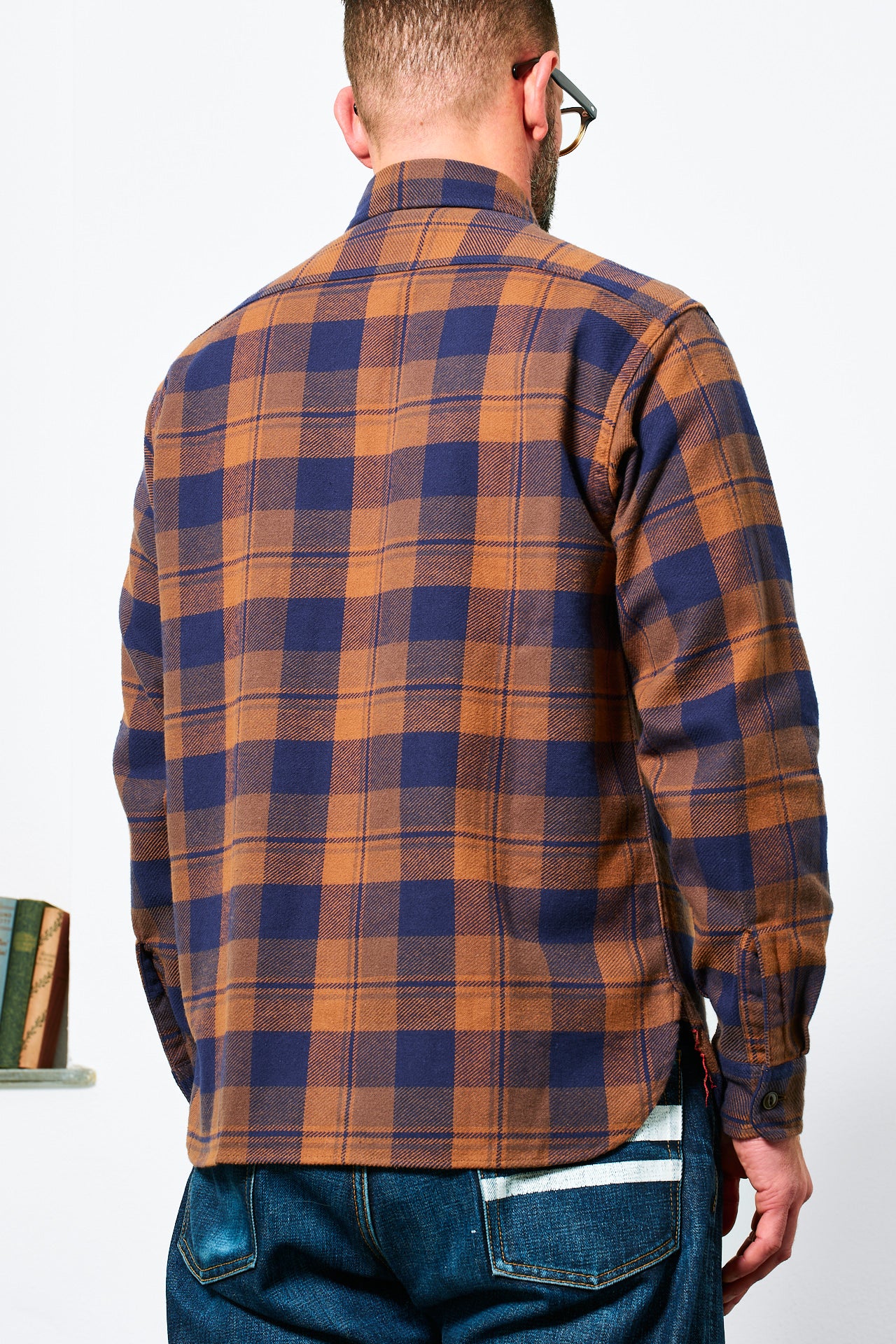 SUGAR CANE - Twill Check Work Shirt | brown blue