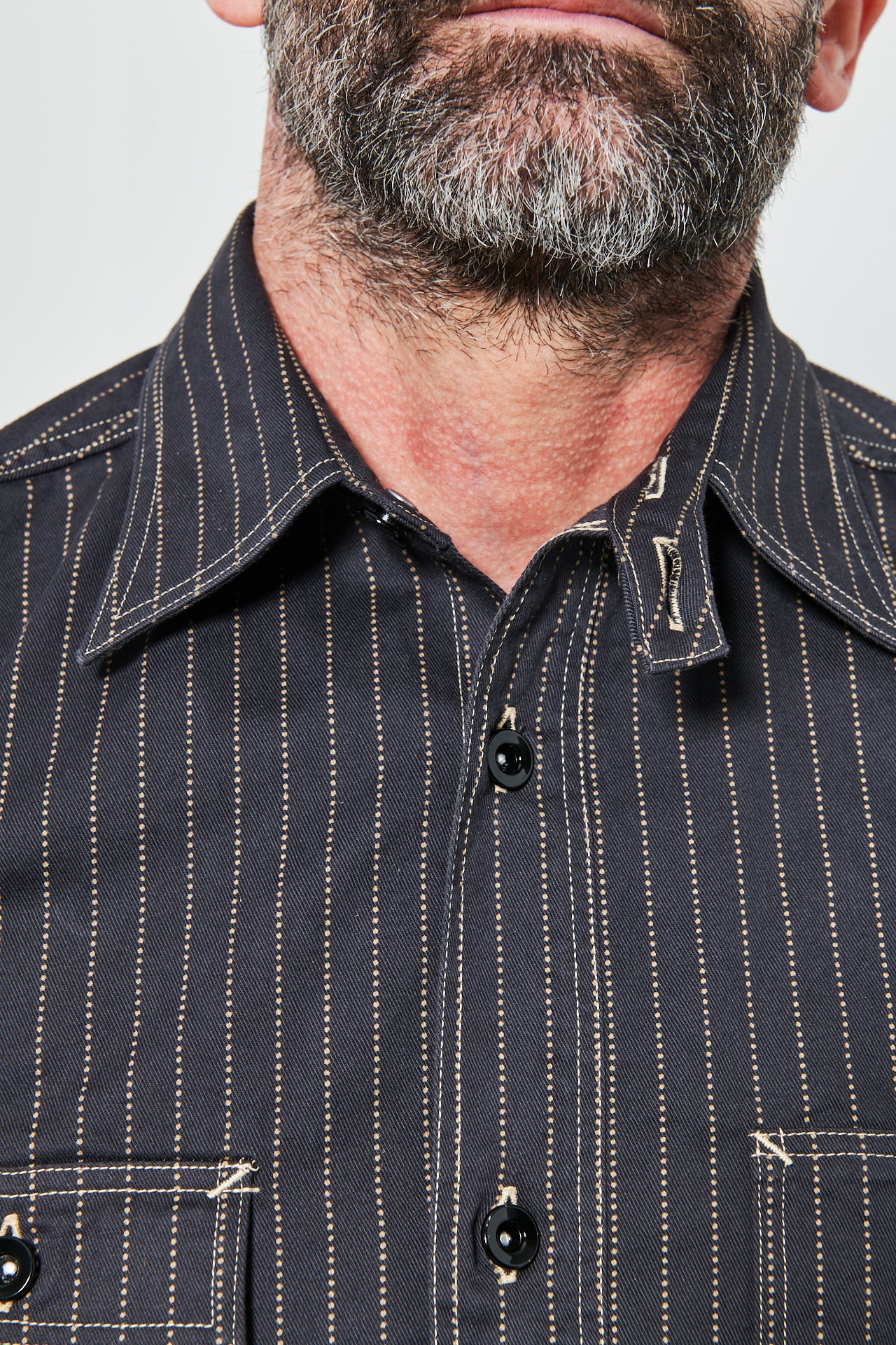 SUGAR CANE - Wabash Stripe Work Shirt | black