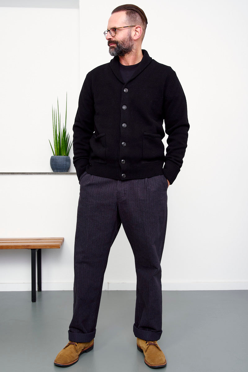 G-R-P Shawl Collar Cardigan / Black (Style View)