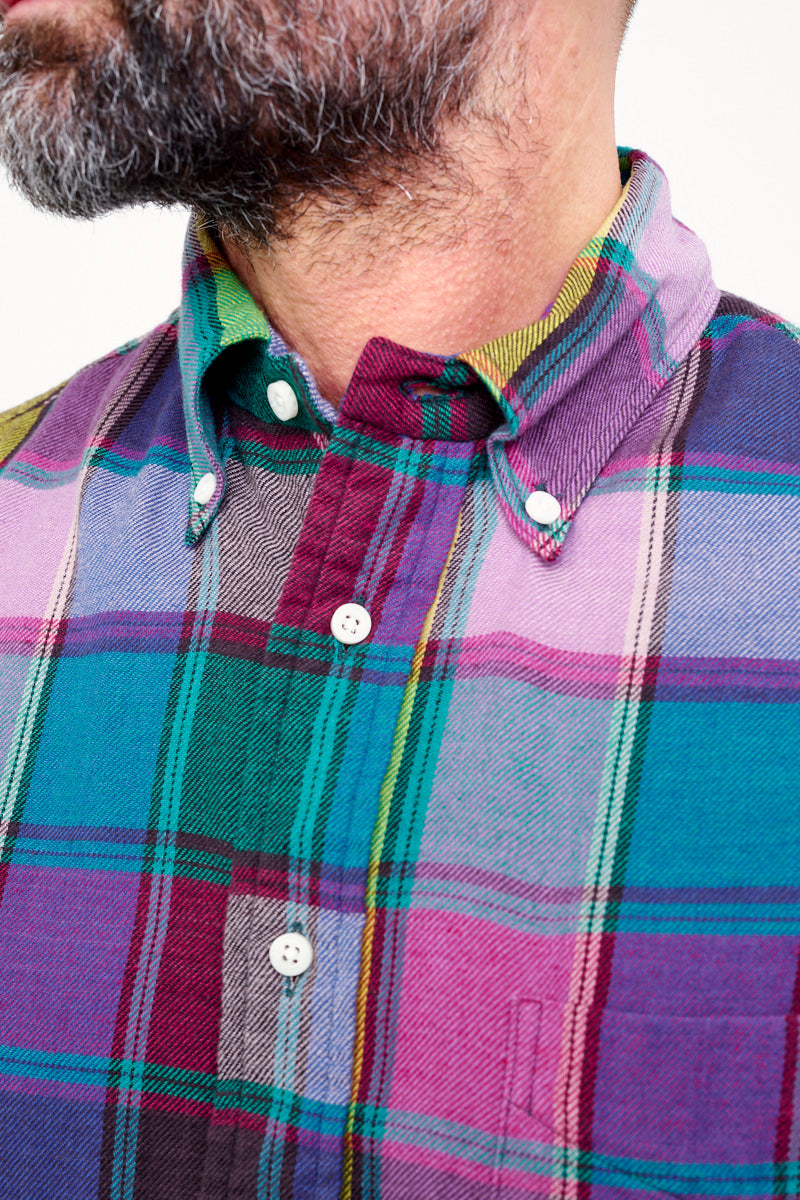 GITMAN Plaid Flannel Hemd / Multicolor (Detail Kragen vorne)