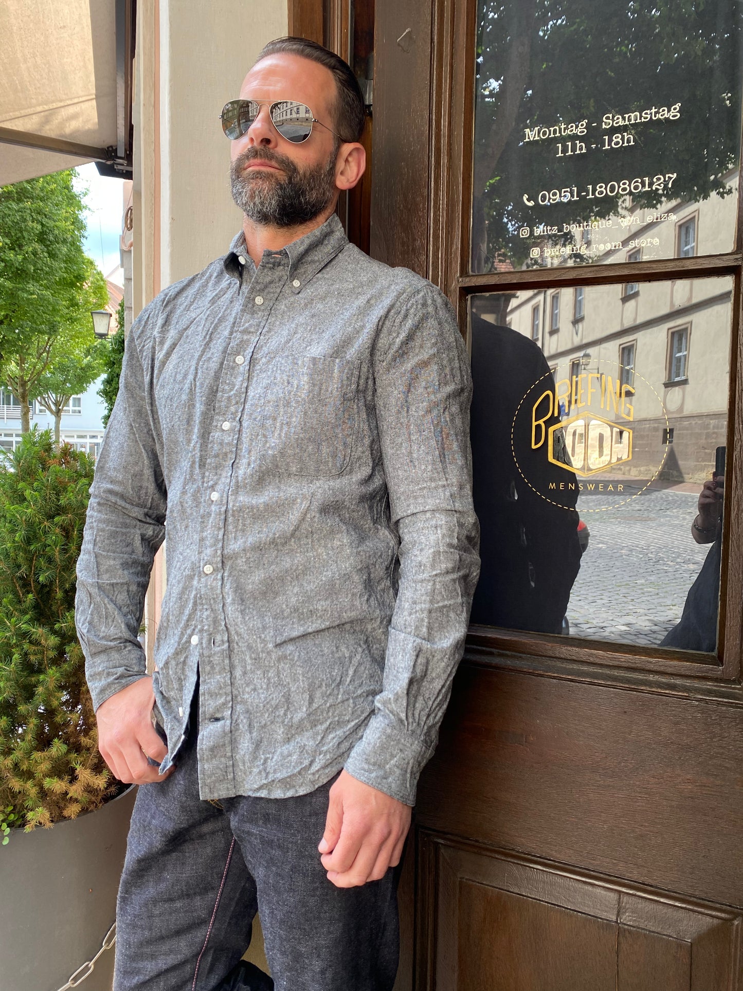 GITMAN - Hemd Charcoal Cotton/Linen | charcoal