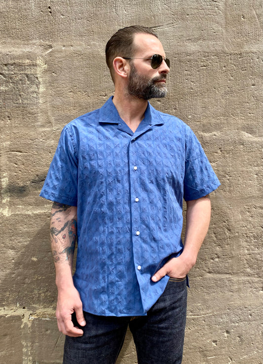 GITMAN - Hemd Japanese Ripple Jacquard | blue