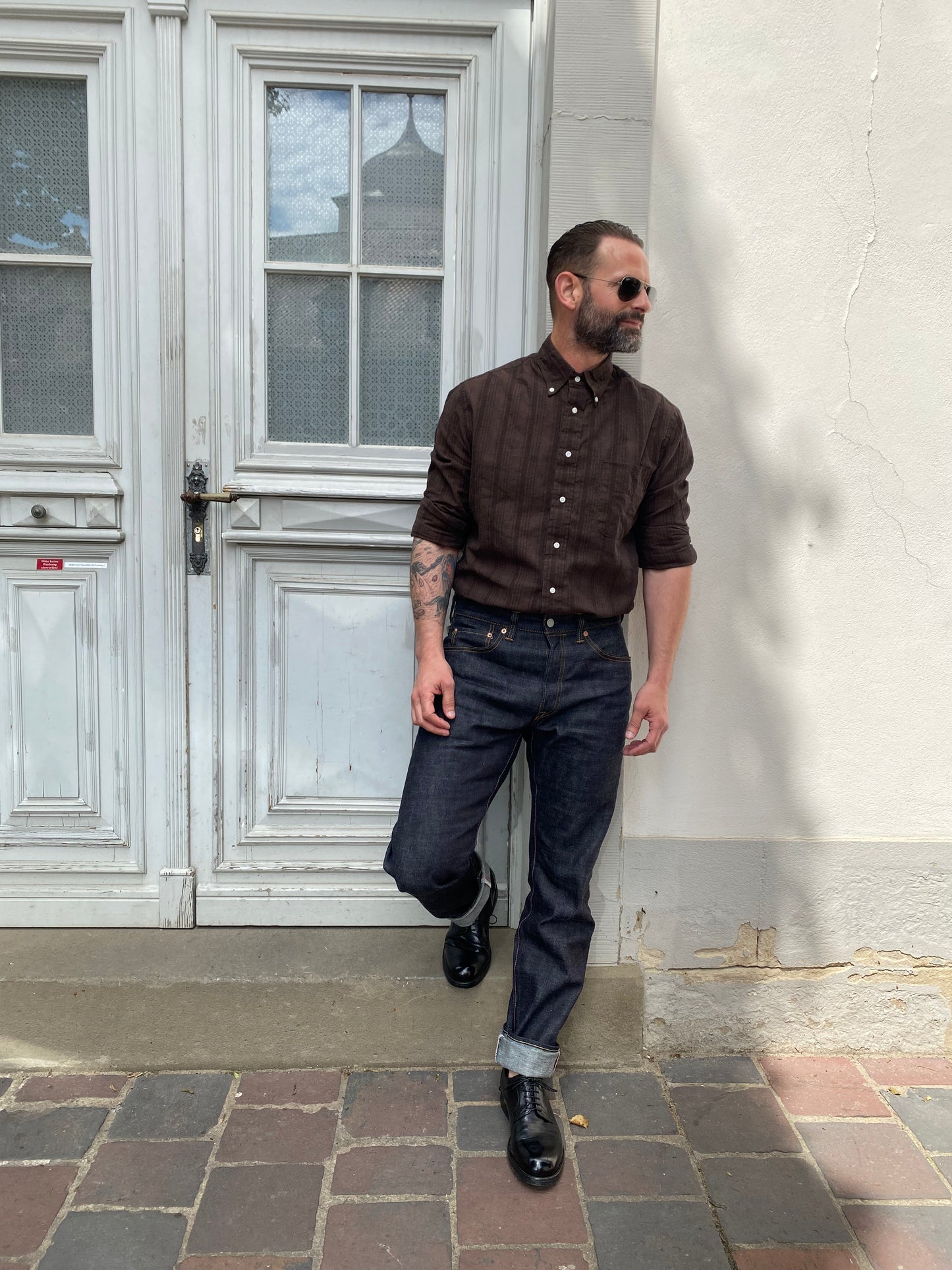 GITMAN - Hemd Cotton/Linen Yarn-Dyed Dobby | brown